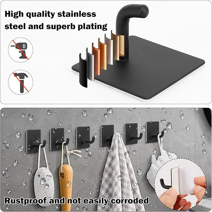 Livabber Adhesive Towel Hooks, 304 Stainless Steel Self Sticky Wall Hooks - Image 3