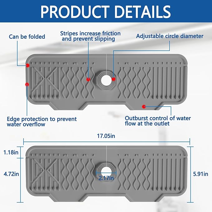Sink Splash Guard Gen2-17" x 6'' Kitchen Sink Accessories, Silicone Sink Mat - Image 2