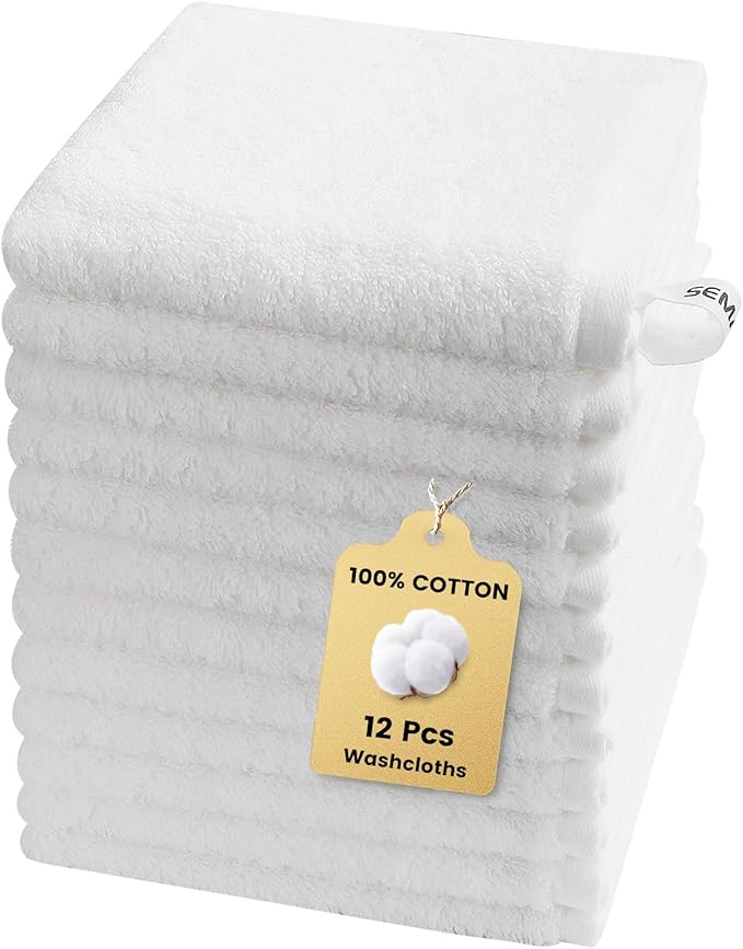 SEMAXE 100% Cotton Washcloths 12-Pack, 13 × 13 Inch Soft Luxury Face Towels – by SEMAXE
