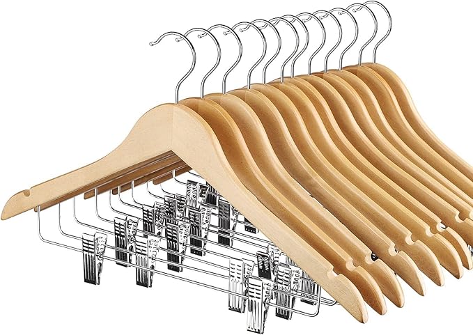 HOUSE DAY 12 Pack High-Grade Wooden Suit Hangers Skirt Hangers by HOUSEDAY