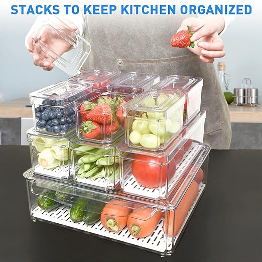 POMEAT 10 Pack Fridge Organizer, Stackable Refrigerator Organizer Bins - Image 4