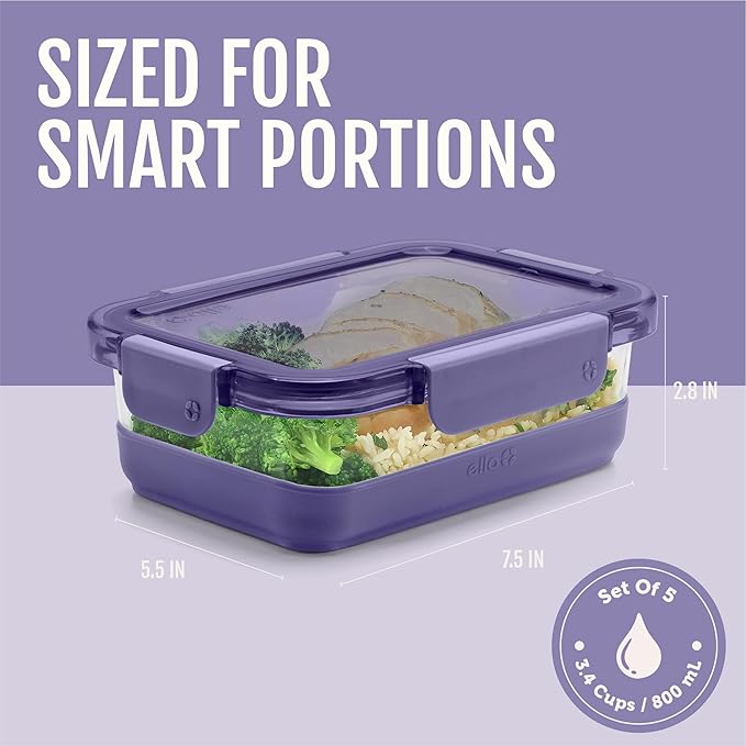 Ello Duraglass Refresh 3.4 Cup Meal Prep Sets 10Pc, 5 Pack Set- Glass Food - Image 4