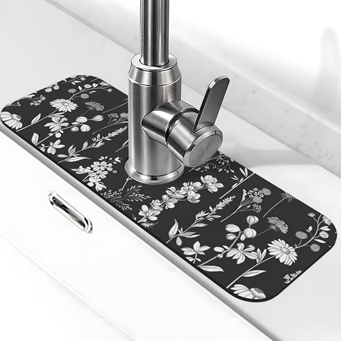 Faucet Draining Mat For Kitchen Sink, Wildflowers Plants Diatom Mud Absorbent by indokyeyqaz