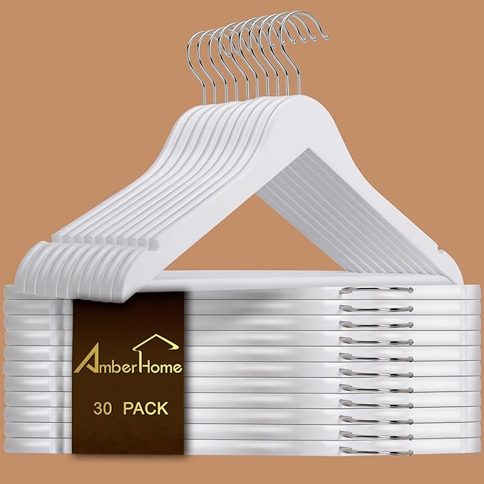 Amber Home White Wooden Hangers 30 Pack by AmberHome