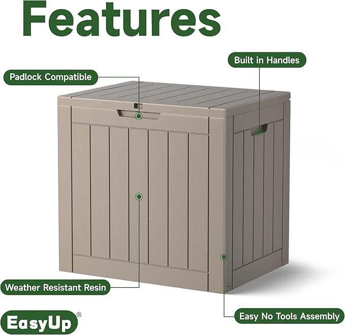 EasyUp 35 Gallon Resin Deck Box Waterproof, UV Resistant Outdoor Storage Box for Delivery, Patio, Garden, and Porch,Striped Gray - Image 3