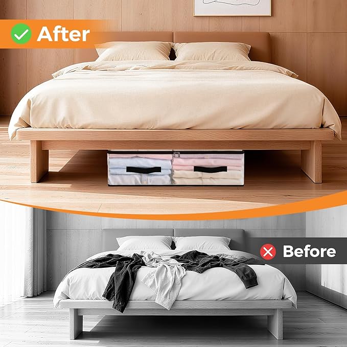 6 Pack Under Bed Storage Bags, 60L Foldable Clear Storage Containers - Image 6