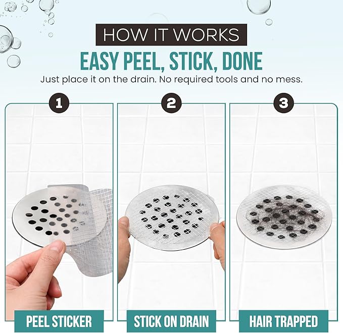 Disposable Shower Drain Hair Catcher Stickers – 25 Pack Peel & Stick Mesh Drain - Image 3