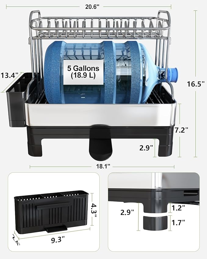 Extra Large Two Tier Stainless Steel Dish Drainer Drying Rack - Image 2