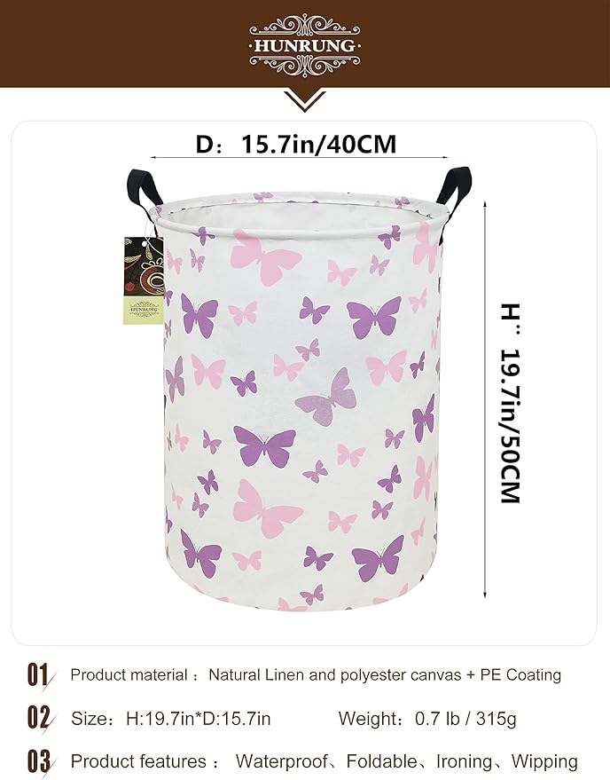 HUNRUNG Laundry Hamper, Large Canvas Fabric Lightweight Storage Basket Toy - Image 2