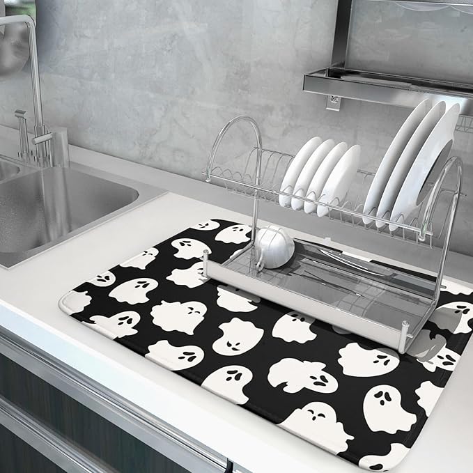 Halloween Dish Drying Mat for Kitchen Counter Cute Ghost Holiday Super - Image 5