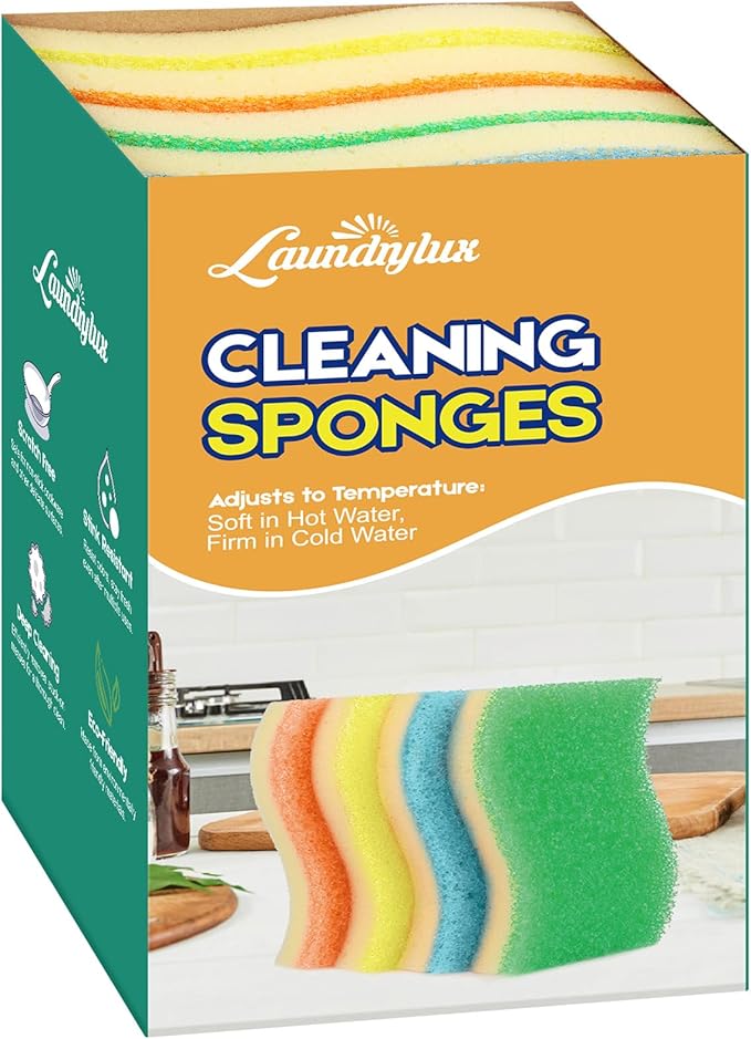 Scrub Sponge, 8 Pack Dual-Sided Temperature-Responsive Scrubber by LAUNDRYLUX