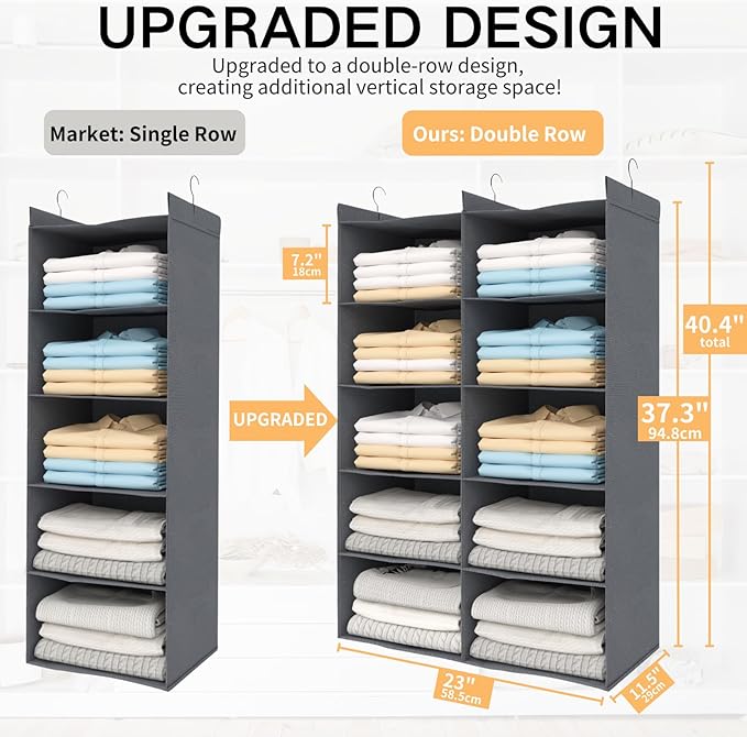 Grey 5-Tier Hanging Closet Storage Organizer - Image 2
