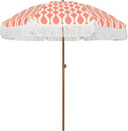 AMMSUN 7ft Patio Umbrella with Fringe Outdoor Tassel Umbrella UPF50+ Premium Steel Pole and Ribs Push Button Tilt, Wave Pink Champagne by AMMSUN