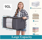 90L Large Storage Bags for Clothes, Blanket and Comforter, 3 Pack Foldable - Image 2