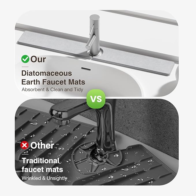 30" x 4" Stone Faucet Mat for Kitchen Sink, Quick Drying Diatomite Sink Tray - Image 6