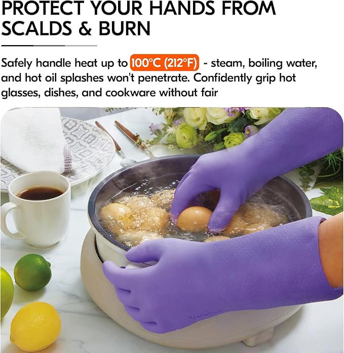 Vgo... Household Cleaning Gloves, Double-layer, Lined Dishwashing Gloves - Image 4