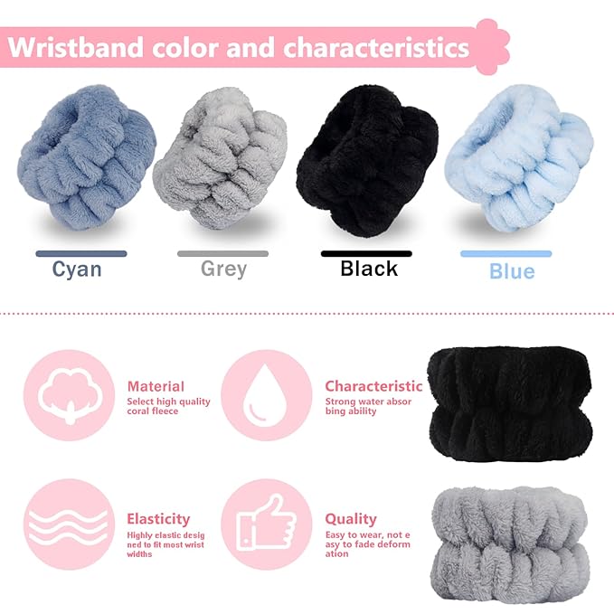 8pcs Wrist Bands for Washing Face, Absorbent Face Washing Wristbands, - Image 2