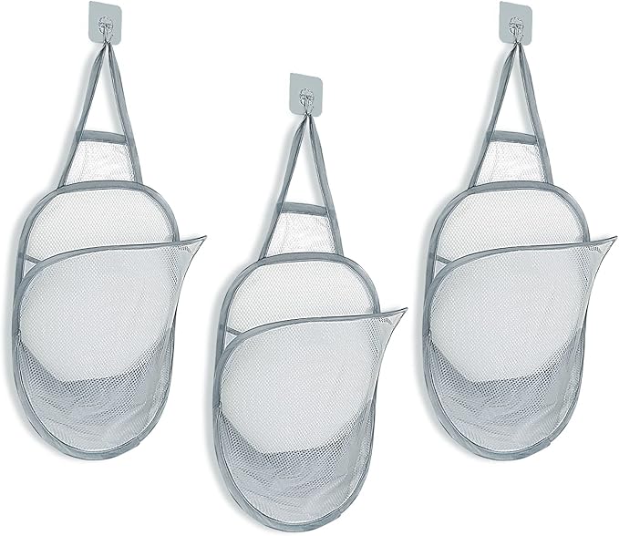 3 Pieces Hanging Laundry Hamper Foldable Mesh Hamper Dirty Cloth Basket by KKONHII