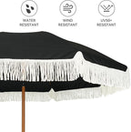 AMMSUN 7ft Patio Umbrella with Fringe Outdoor Tassel Umbrella UPF50+ Premium Steel Pole and Steel Ribs Push Button Tilt, Black - Image 3