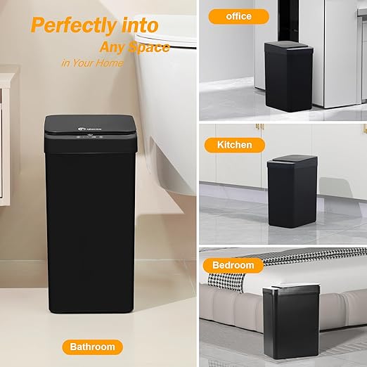 Black Bathroom Trash Can 2.6 Gallon Motion Sensor Trash Cans Automatic - Image 8