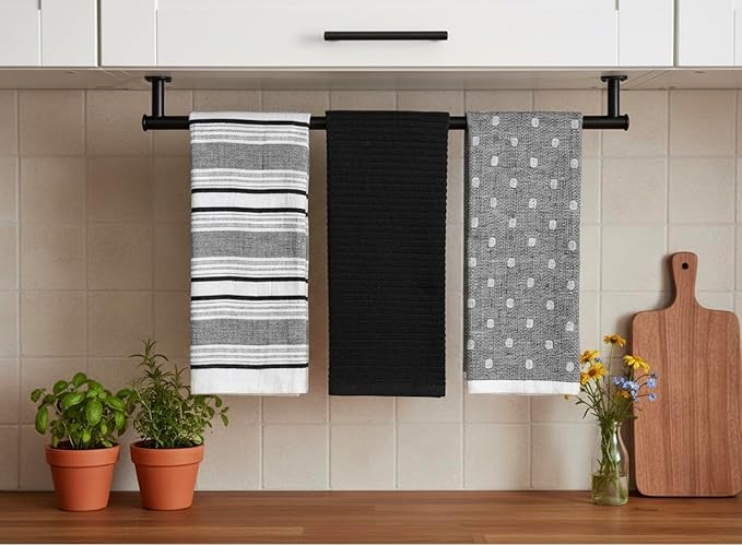 Black White Kitchen Hand Dish Towels: Oversized 28" x 16", 100% Cotton Cloth - Image 4