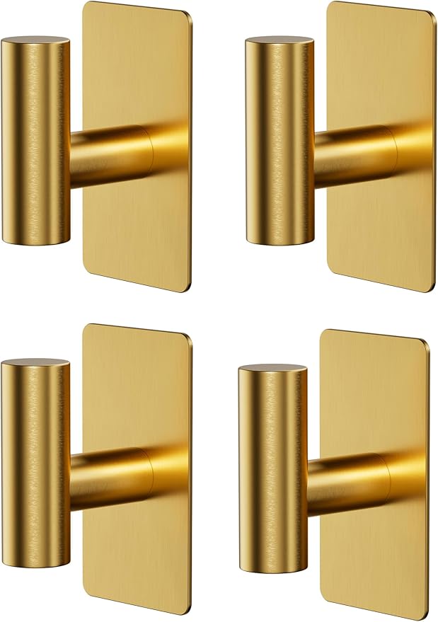 Towel Hooks for Bathrooms – 4 Pack, Brushed Gold Finish, T-Shaped Stainless - Image 8