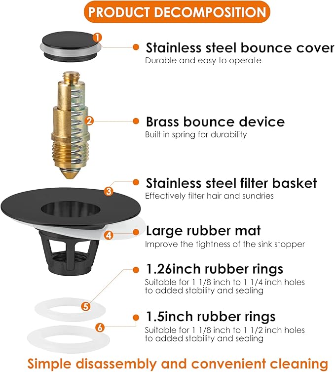 Universal Bathroom Sink Stopper, Basin Pop-up Bathroom Sink Drain Strainer - Image 6