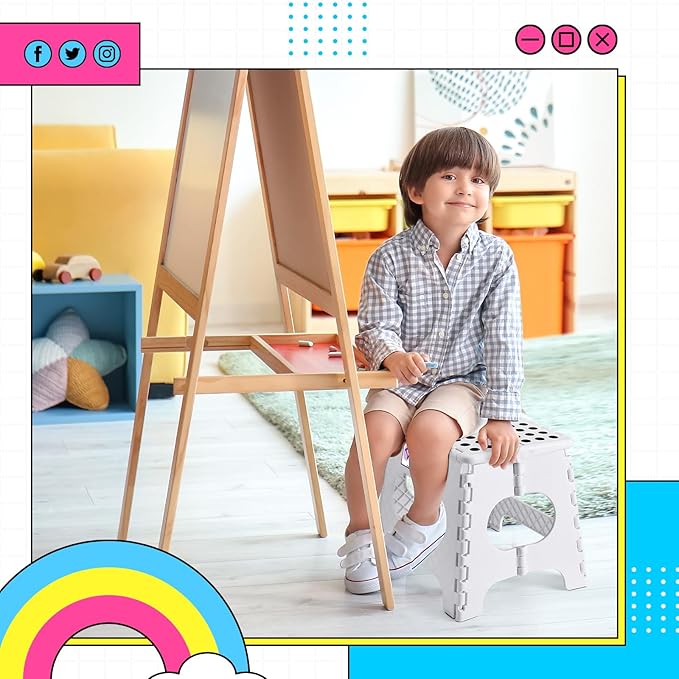 Delxo Folding Step Stool,11 Inch Non-Slip Foldable Step Stools for Kids and Adults,Portable Foldable Step Stool Lightweight Small Folding Stool with Handle for Kitchen Bathroom in White,1 Pack - Image 4