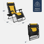 Best Choice Products Oversized Padded Zero Gravity Chair, Folding Outdoor Patio Recliner, XL Anti Gravity Lounger for Backyard w/Headrest, Cup Holder, Side Tray, Polyester Mesh - Black/Yellow - Image 3