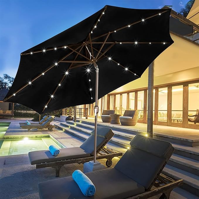 Blissun 9 ft Solar Umbrella, 32 LED Lighted Patio Umbrella, Table Market Umbrella, Outdoor Umbrella for Garden, Deck, Backyard, Pool and Beach (Black) - Image 6