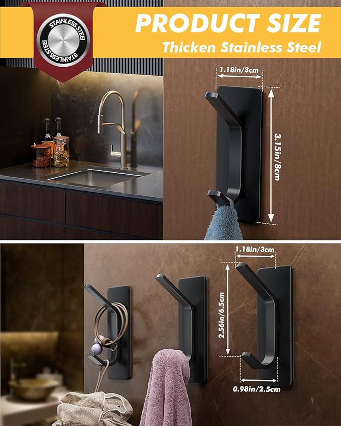 Auxmir Self Adhesive Hooks for Hanging 15lb, Stainless Steel Wall Hooks for - Image 8
