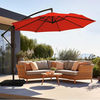 wikiwiki 10ft Patio Umbrella with Base Included, Outdoor Offset Cantilever Umbrella, Infinite Tilt, Crank and Cross Base, Light Red - Image 8
