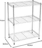 Amazon Basics 3-Shelf Adjustable Heavy Duty Steel Wire Shelving Rack with Chrome Finish, No-Tool Assembly, 250 lbs per Shelf, 23.2" L x 13.4" W x 30" H - Image 3