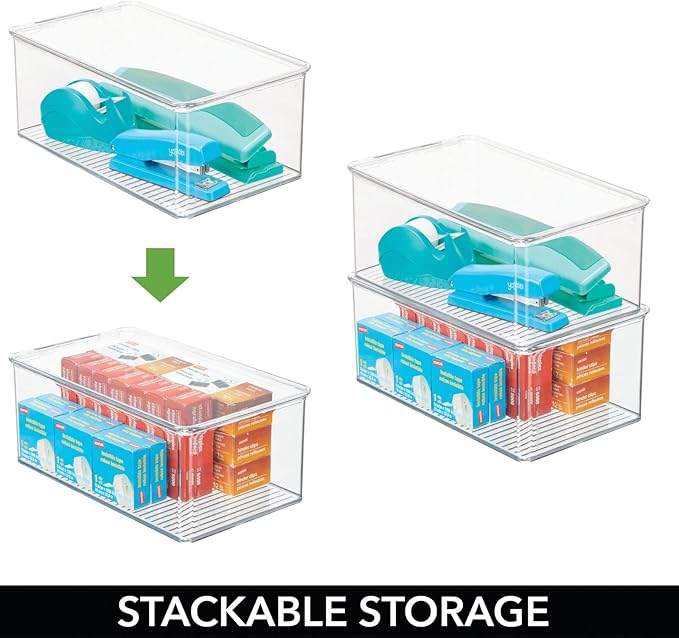 mDesign Plastic Stackable Home Office Storage Organizer Box - Image 4