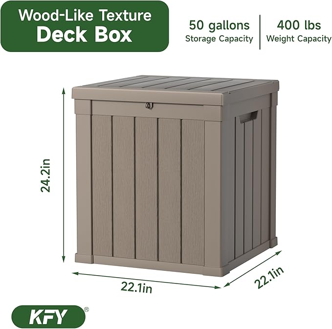 50 gallon deck box,All-weather resin material outdoorstorage box easy to install and portable,Suitable for indoor and outdoor scenes (light brown) - Image 2