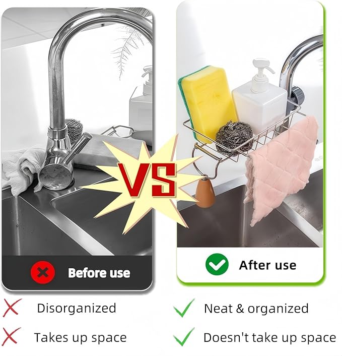 Sponge Holder for Kitchen Sink, Drying Rack for Sponges and Bottles - Image 2