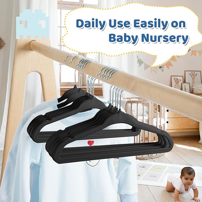 Smartor Premium 11 Inch Baby Hangers 50 Pack, Non Slip, Space Saving Felt - Image 8