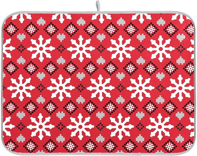 Christmas Snowflake Scandinavian Ornament Dish Drying Mat by BOENLE-WELCOMEYOURCOMING