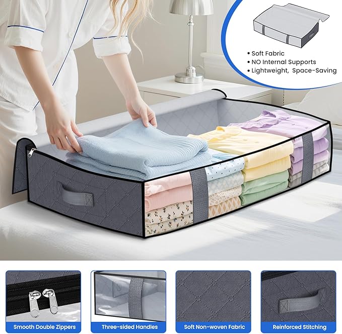Under Bed Storage Containers, 6 Pack Blanket Storage Bags, Collapsible Storage - Image 3