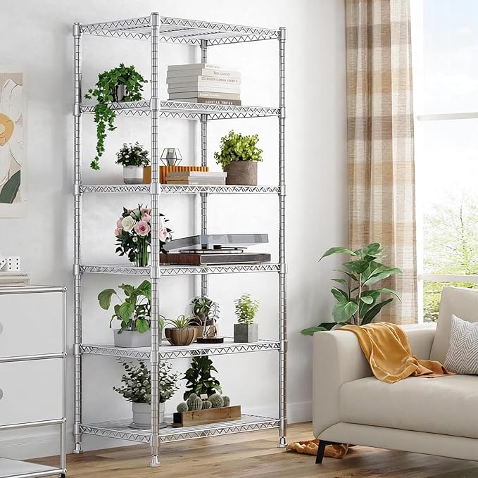 Xcity Storage Shelves, 6 Tier Heavy Duty Metal Shelving Unit, 2400 LBS Capacity Adjustable Steel Wire Shelf Organizer for Pantry, Kitchen, Garage, 14" D x 30" W x 70" H, Chrome - Image 5
