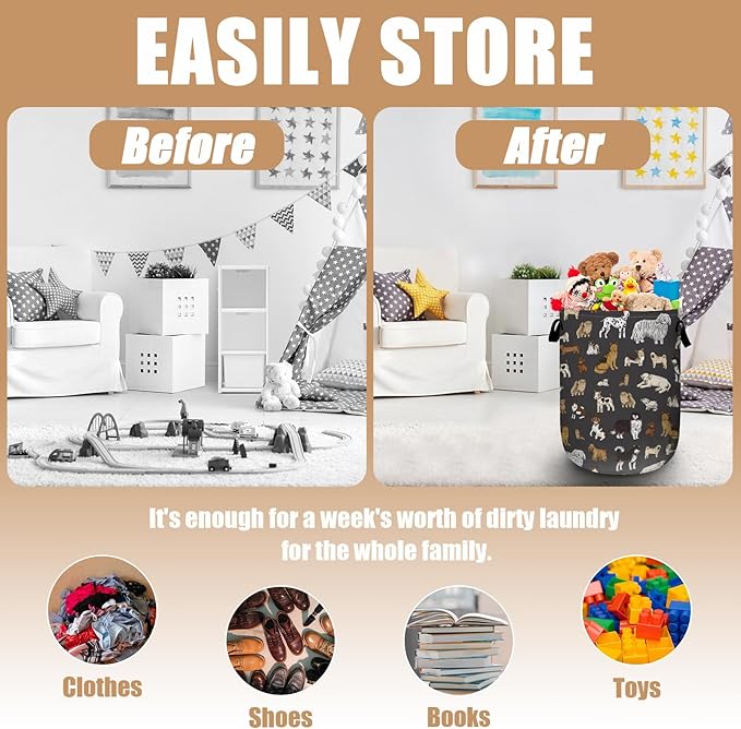 Cute Dogs Laundry Basket, Foldable Dog Lover Laundry Hamper Tote Bag Dirty - Image 3
