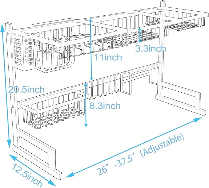 PUSDON Over Sink Dish Drying Rack Stainless Steel, Adjustable Large Dish Drainer - Image 5