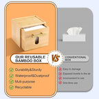 Face Towels Holder with 60 XL Towels, Disposable Towelettes Bamboo Box Cotton - Image 6