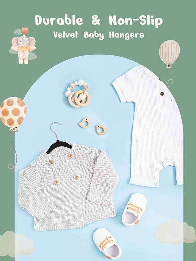HOUSE DAY 11 Inch Velvet Baby Hangers 50 Pack Black, Premium Kids Hangers - Image 7
