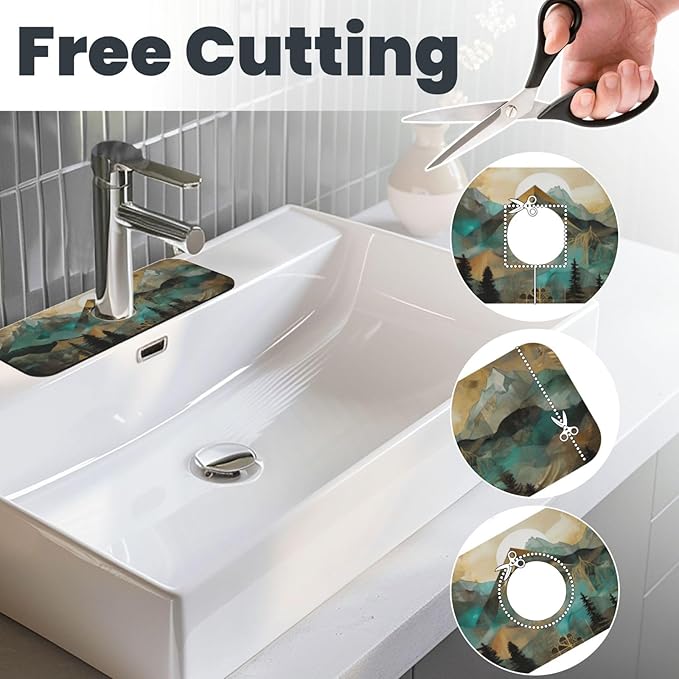Kitchen Sink Splash Guard Faucet Mat Mountains Trees Landscape Sunrise 15"x5.5" - Image 3