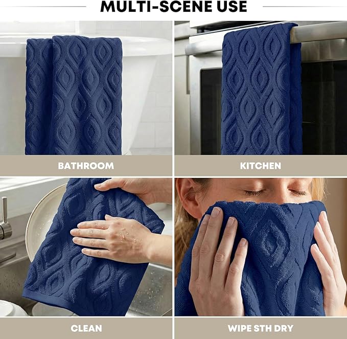 Artoid Mode 1 Pc Navy Blue 3D Diamond Grid Jacquard Hand Towels - Image 6