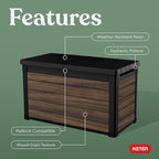 Keter Rosewood 100 Gallon Resin Deck Box Organization and Storage for Patio Furniture Outdoor Cushions, Throw Pillows, Garden Tools and Pool Toys - Image 4