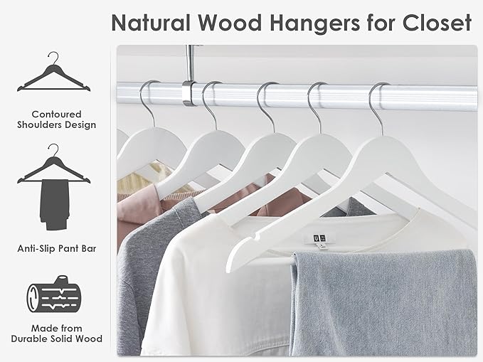 StorageWorks White Wooden Hangers 30 Pack, Heavy Duty Wood Hangers - Image 4