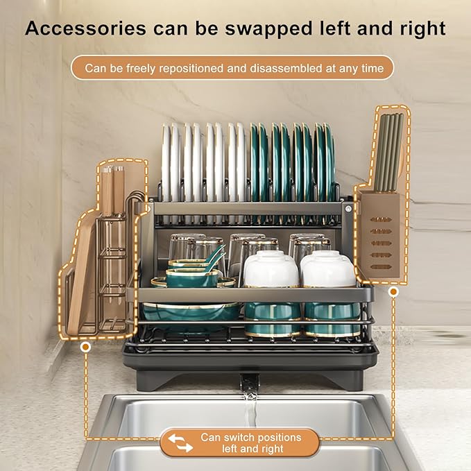 Dish Drying Rack 2-Tier Auto Draining Dish Drying Rack - Image 4