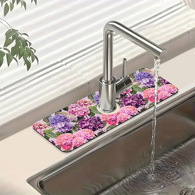 Colorful Hydrangea Sink Splash Guard Faucet Mat Purple Pink Hydrangea Super by Unknown